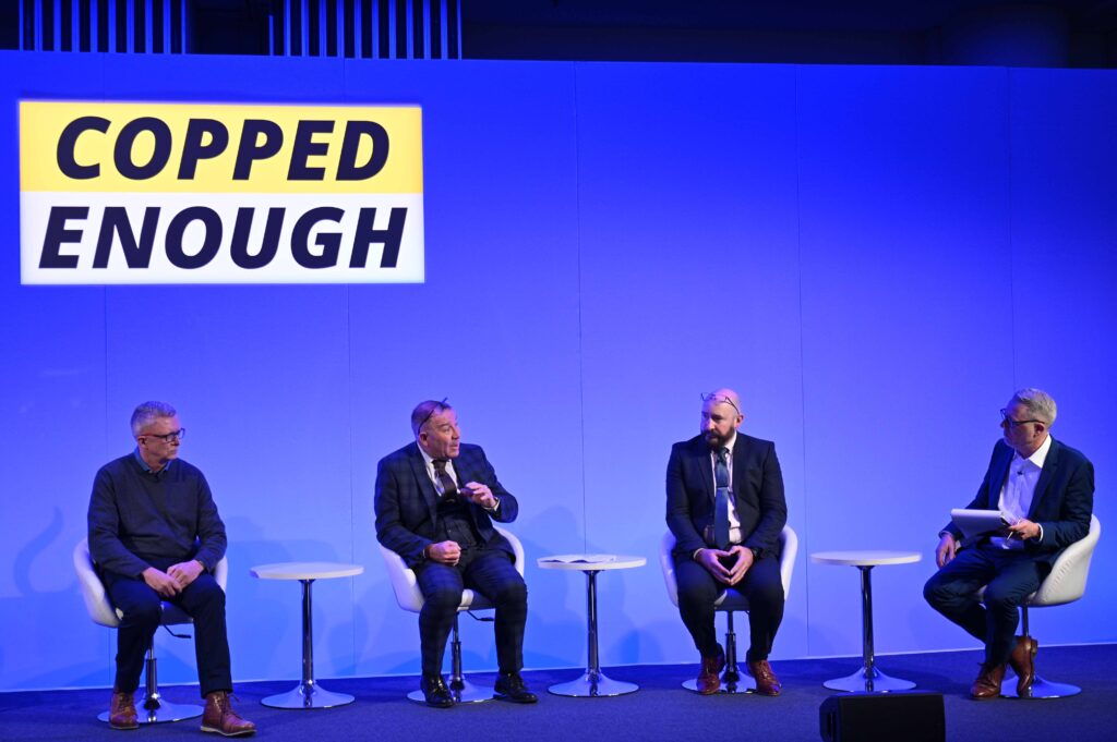 Panel of Police Federation of England and Wales (PFEW) leaders discussing the suicide crisis in policing at the annual PFEW conference