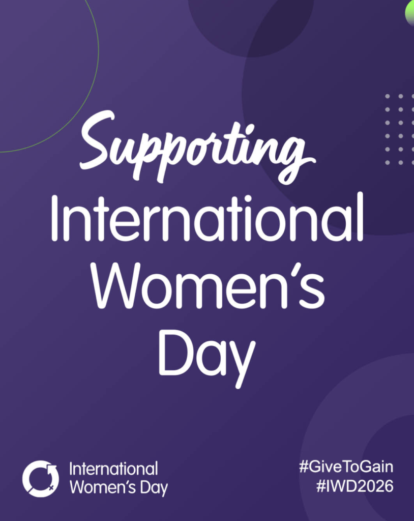 A purple background with the words 'supporting international women's day' on it